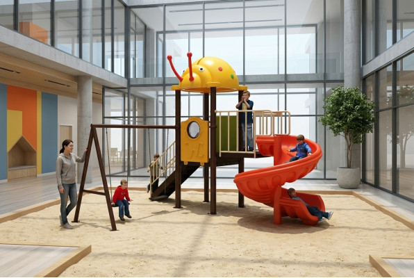Kinderspielplatz mit Rutschen und Schaukeln Unterhaltung für Kinder