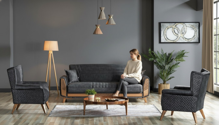 Design Modernes Wohnzimmer Set Sofagarnitur 3+3+1 Grau Wohnzimmer Möbelset