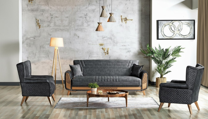 Design Modernes Wohnzimmer Set Sofagarnitur 3+3+1 Grau Wohnzimmer Möbelset