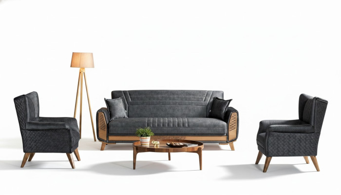 Design Modernes Wohnzimmer Set Sofagarnitur 3+3+1 Grau Wohnzimmer Möbelset