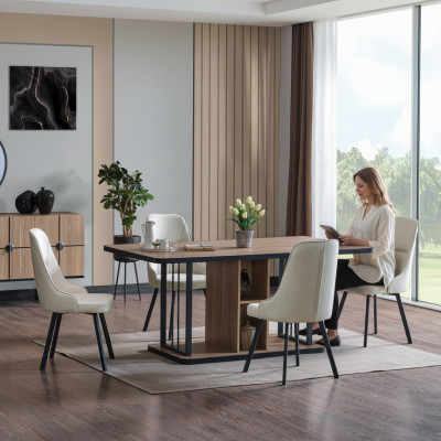 Esszimmer set 7tlg. Esstisch 6x Stühle Designer Holz Stuhl Garnitur Möbel Neu
