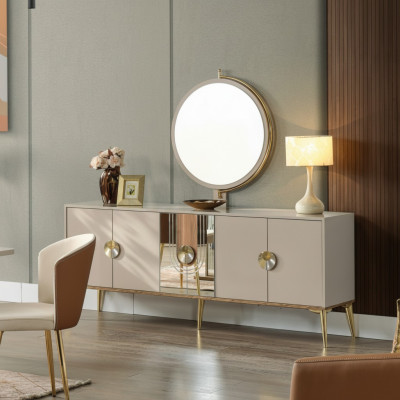 Anrichte Schrank Braun Hochglanz Möbel Holz Luxus Kommode Sideboard