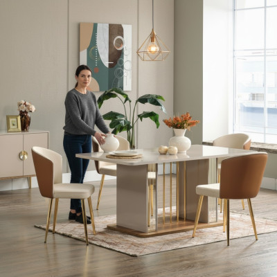 Esszimmer set Modern Esstisch + 6x Stühle Tisch Holz Polsterstuhl 7tlg