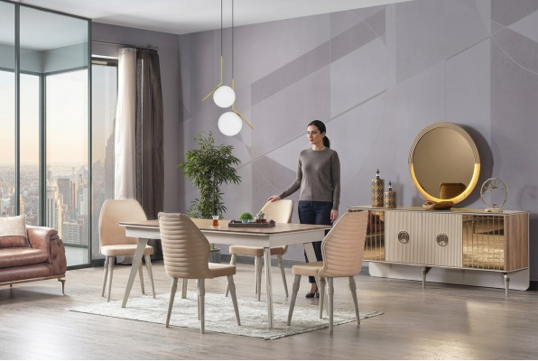 Design Esszimmer Komplett Esstisch + 6x Stühle Modern Möbel Holztisch Neu