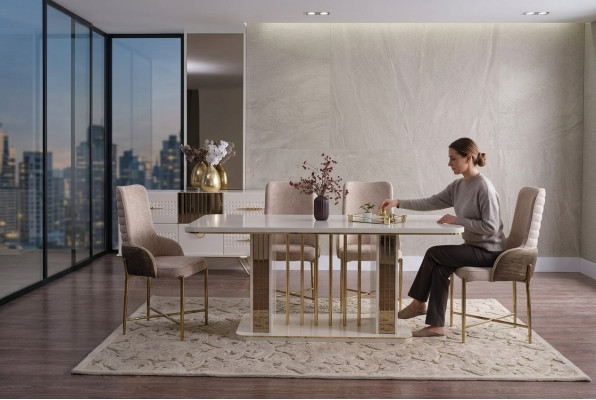 Esszimmer Set Luxus 6x Stühle+Esstisch Essgruppe Garnitur Lehnstühle Anrichte