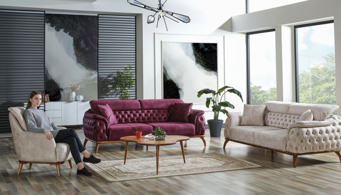 Sofagarnitur 3+3+1 Sitzer Chesterfield Modern Stil Garnitur Set 3tlg. Sofa Relax