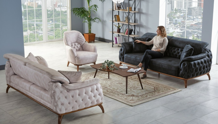 Sofagarnitur 3+3+1 Sitzer Modern Relax Sessel Chesterfield Modern Stil 3tlg Neu