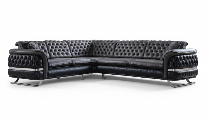 Ecksofa Wohnlandschaft Farbe Schwarz U Form XXL Sofa Neu Chesterfield Neu