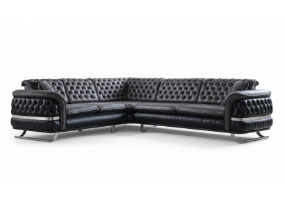 Ecksofa Wohnlandschaft Farbe Schwarz U Form XXL Sofa Neu Chesterfield Neu