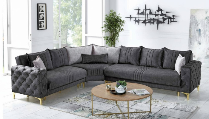 Grau Wohnzimmer Ecksofa L-Form Modern Chesterfield Neu Luxus Sofa