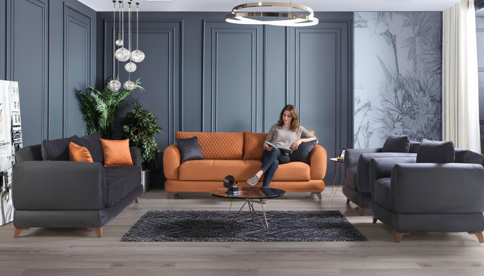 Sofagarnitur 3+2+1+1 Holz Wohnzimmer Luxus Sofa Modern Stoff Komplett