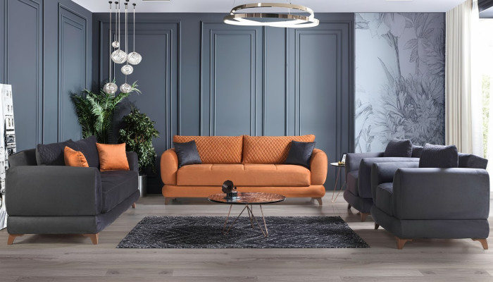 Sofagarnitur 3+2+1+1 Holz Wohnzimmer Luxus Sofa Modern Stoff Komplett