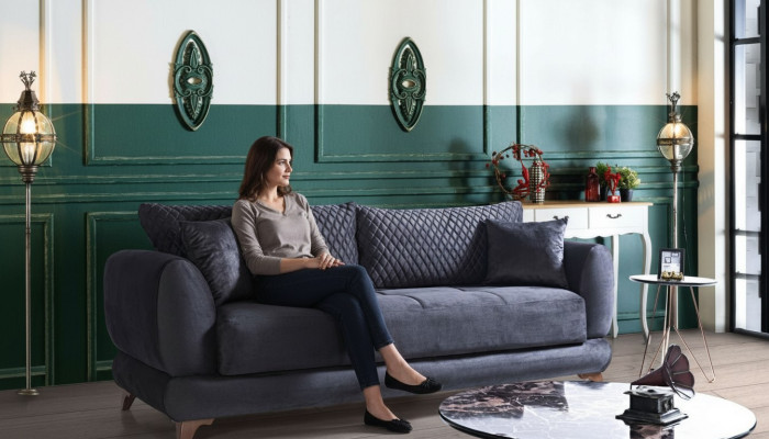 Dreisitzer Couch mit Schlaffunktion Sofa Bett Klappcouch Textil Sofas Couchen