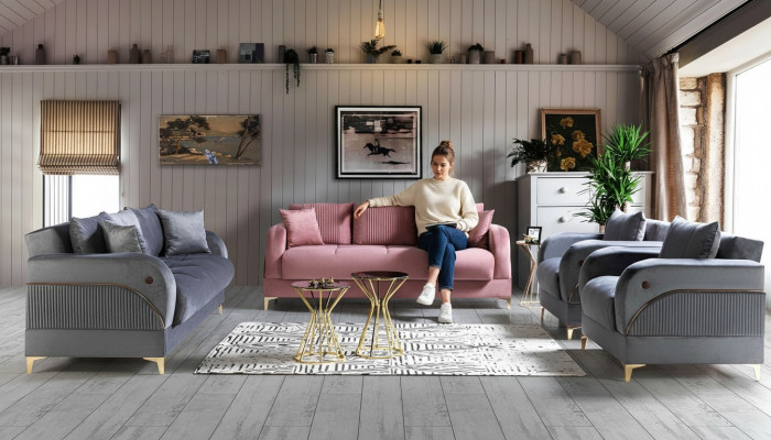 Sofagarnitur 3+3+1+1 Sitzer Textil Modern Komplett Sessel Sofa 3 Sitzer Luxus