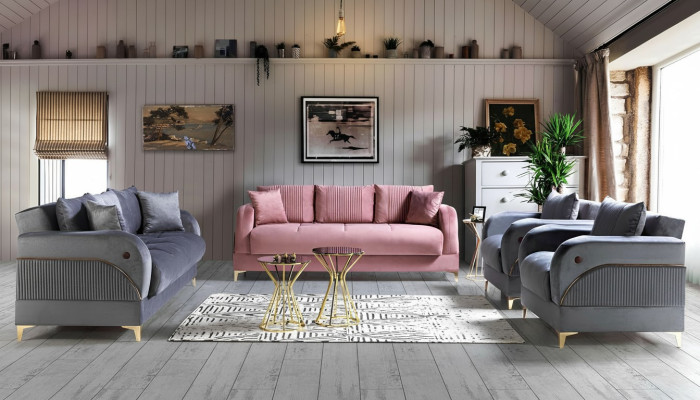 Sofagarnitur 3+3+1+1 Sitzer Textil Modern Komplett Sessel Sofa 3 Sitzer Luxus
