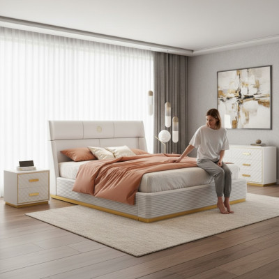 Designer Bett Schlafzimmer Doppelbett Betten Luxus Polster Hotel Neu