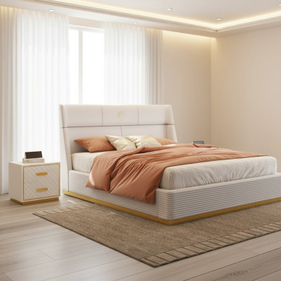 Designer Bett Schlafzimmer Doppelbett Betten Luxus Polster Hotel Neu