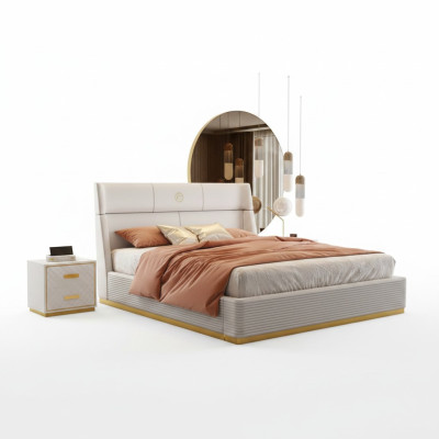 Designer Bett Schlafzimmer Doppelbett Betten Luxus Polster Hotel Neu