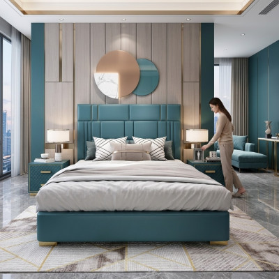 Designer Bett Schlafzimmer Kunstleder Hotel Luxus Polster Möbel Designer
