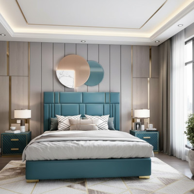 Designer Bett Schlafzimmer Kunstleder Hotel Luxus Polster Möbel Designer