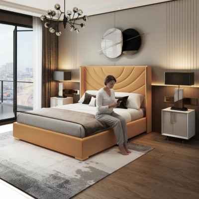 Design Doppelbett Bett 180x200cm Hotel Möbel Luxus Polster Schlafzimmer