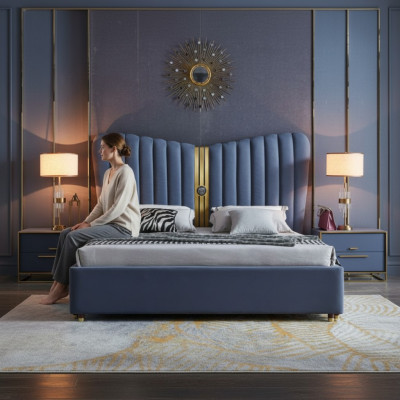 Bett Polster Design Luxus Holz Doppelbetten Schlafzimmer Hotel Möbel Neu