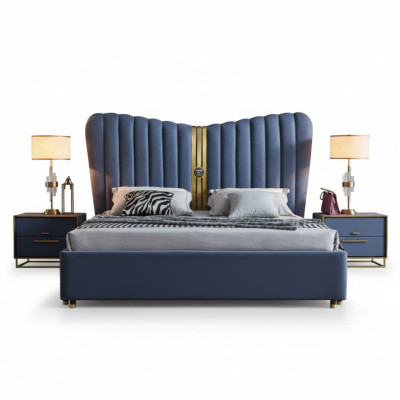 Bett Polster Design Luxus Holz Doppelbetten Schlafzimmer Hotel Möbel Neu