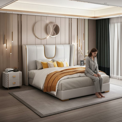Doppel Hotel Betten Schlafzimmer Bett Polster Design Luxus Möbel Metall