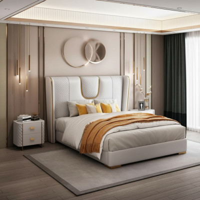 Doppel Hotel Betten Schlafzimmer Bett Polster Design Luxus Möbel Metall