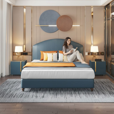 Bett Schlafzimmer Luxus Doppelbett Blau Modern Design Betten Hotel