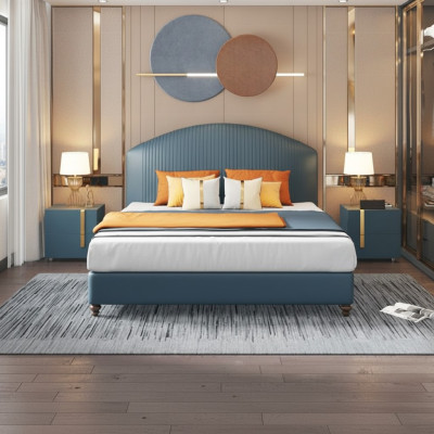 Bett Schlafzimmer Luxus Doppelbett Blau Modern Design Betten Hotel
