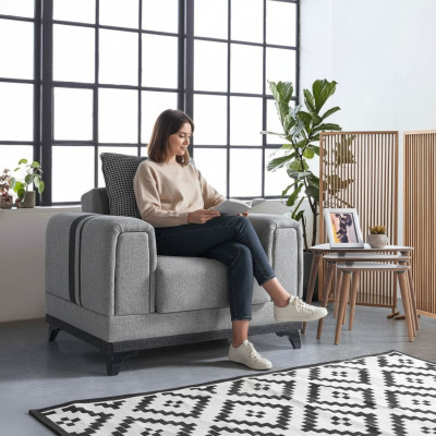 Design Sitzer Luxus Sessel Relax Textil Grau Sessel Lounge Club Moderner Luxus
