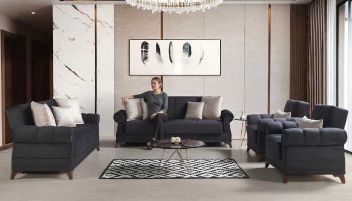 Sofagarnitur 3+2+1+1 Sitzer Textil Modern Komplett 2x Sessel Sofa 3 Sitzer Luxus