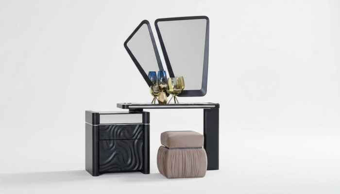Schminktisch mit Spiegel Hocker Make Up Schlafzimmer Design Möbel Holz 2tlg.