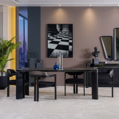 Esszimmer Set 6x Stühle Esstisch Esszimmer Designer Holz Stuhl Garnitur Neu