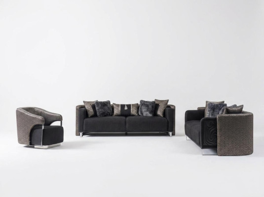 Sofagarnitur 3+3+1 Sitzer Wohnzimmer Set Komplett Textil Sofa Sessel Holz Neu