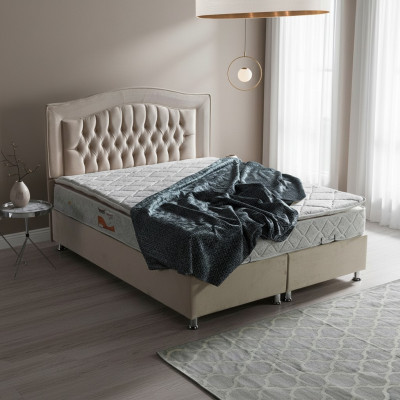 Bett Design Betten Luxus Beige Polster Schlafzimmer Möbel Silber Chesterfield