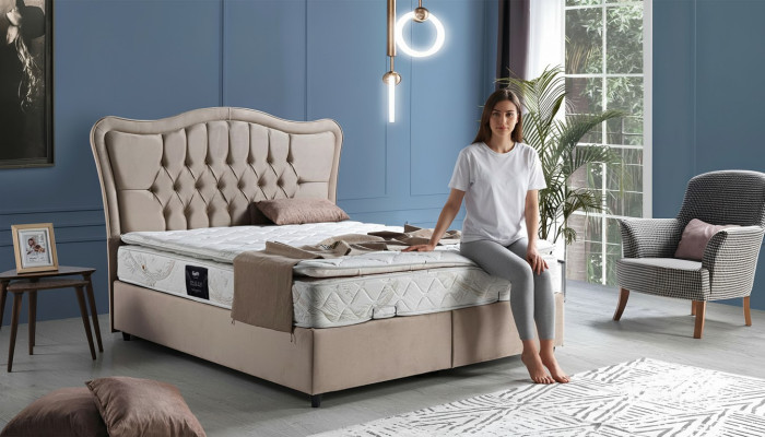 Bett Design Betten Luxus Polster Schlafzimmer Möbel Modern Beige 160x200