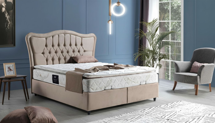 Bett Design Betten Luxus Polster Schlafzimmer Möbel Modern Beige 160x200