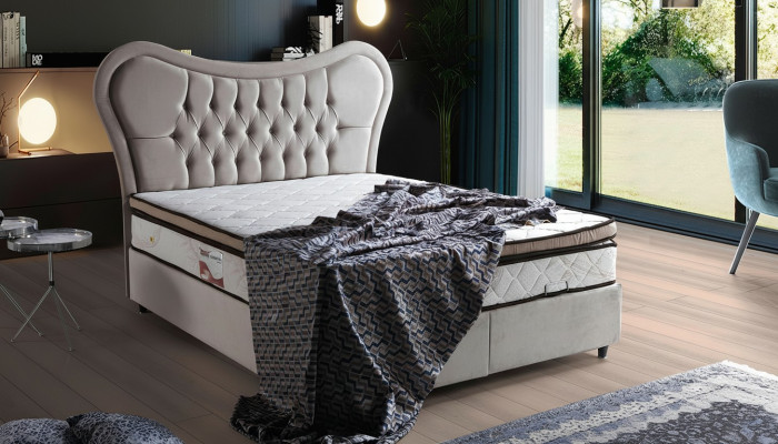 Bett Design Betten Luxus Beige Polster Schlafzimmer Möbel Chesterfield 160x200