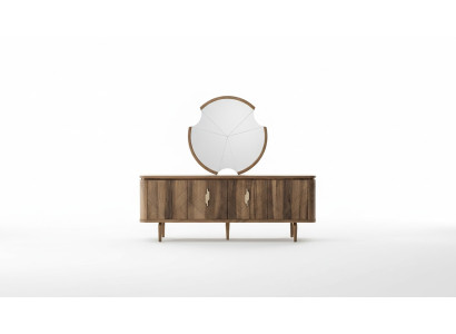 Esstisch + 6 Stühle + Sideboard + Spiegel Esszimmer Set Essgruppe Gruppentisch