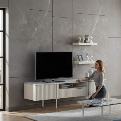 Rtv mit 2x Regale Lowboard Sideboard Tisch Wohnzimmer Modern Holz Design