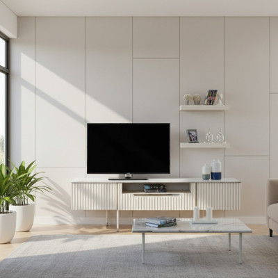 Rtv mit 2x Regale Lowboard Sideboard Tisch Wohnzimmer Modern Holz Design