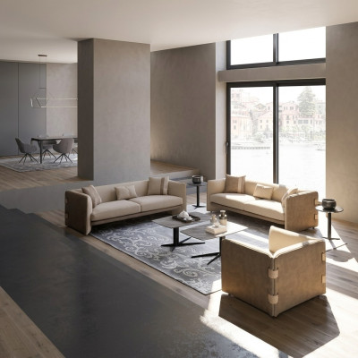 Luxus Wohnzimmer Garnitur 7tlg Polstermöbel Dreisitzer Sofas Textil Sessel Neu