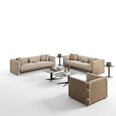 Luxus Wohnzimmer Garnitur 7tlg Polstermöbel Dreisitzer Sofas Textil Sessel Neu