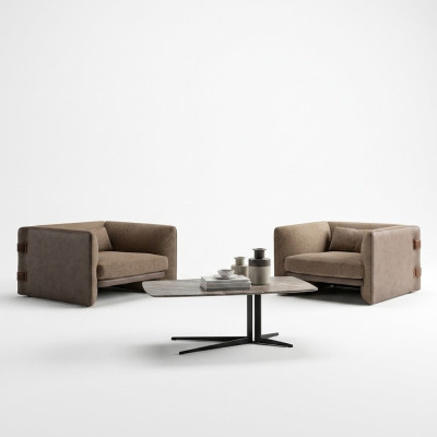 Moderne Designer 2x Sessel Polster Set Luxus Textil Wohnzimmer Couchtisch Neu