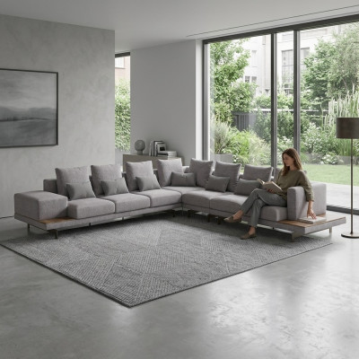 Grau Sofa Couch L-Form Designer Textil Möbel Polstersofa Wohnzimmer Neu