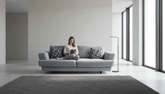  Wohnzimmer Design 3-Sitzer Grau Sofa Modern Luxus Stoffsofa Exclusive