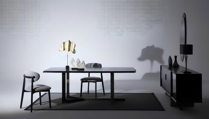  Esszimmer 7tlg. Set Esstisch Sideboard Spiegel 4x Stühle Modern Design