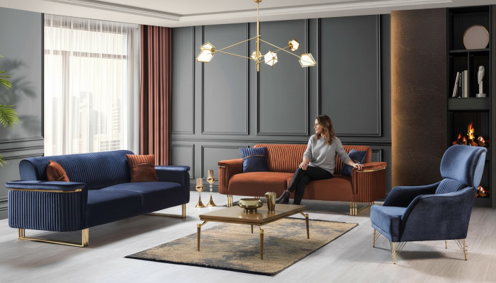 Modernes Wohnzimmer Sitzgarnitur Designer 3-Sitzer Sessel Sofagarnitur